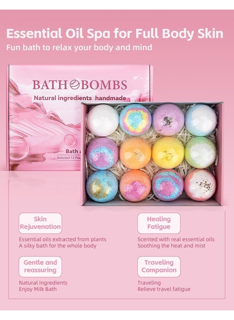 Arabest 12pcs Natural Handmade Bath Bombs Salt Balls Gift Set, with Sea Salt & Shea Butter, Moisturizing Dry Skin, Stress Relief, Bubble Bath, Perfect Care Relaxing Spa Gifts for Women, Men & Kids - Image 4